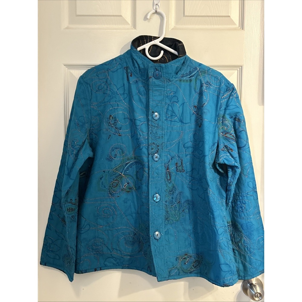 Womens Embroidered Reversible Jacket Pockets Art To Wear Boho Size See Msmts.